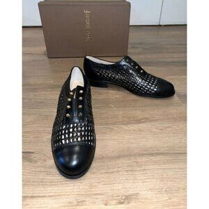 NWT Anthropologie Jon Josef Mallorca Black Combo Woven Leather Oxford Shoes 9.5